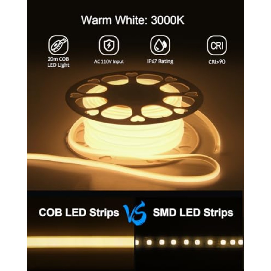 120V 110V COB Led Strip Light  - Waterproof Led Strip のレビューと価格