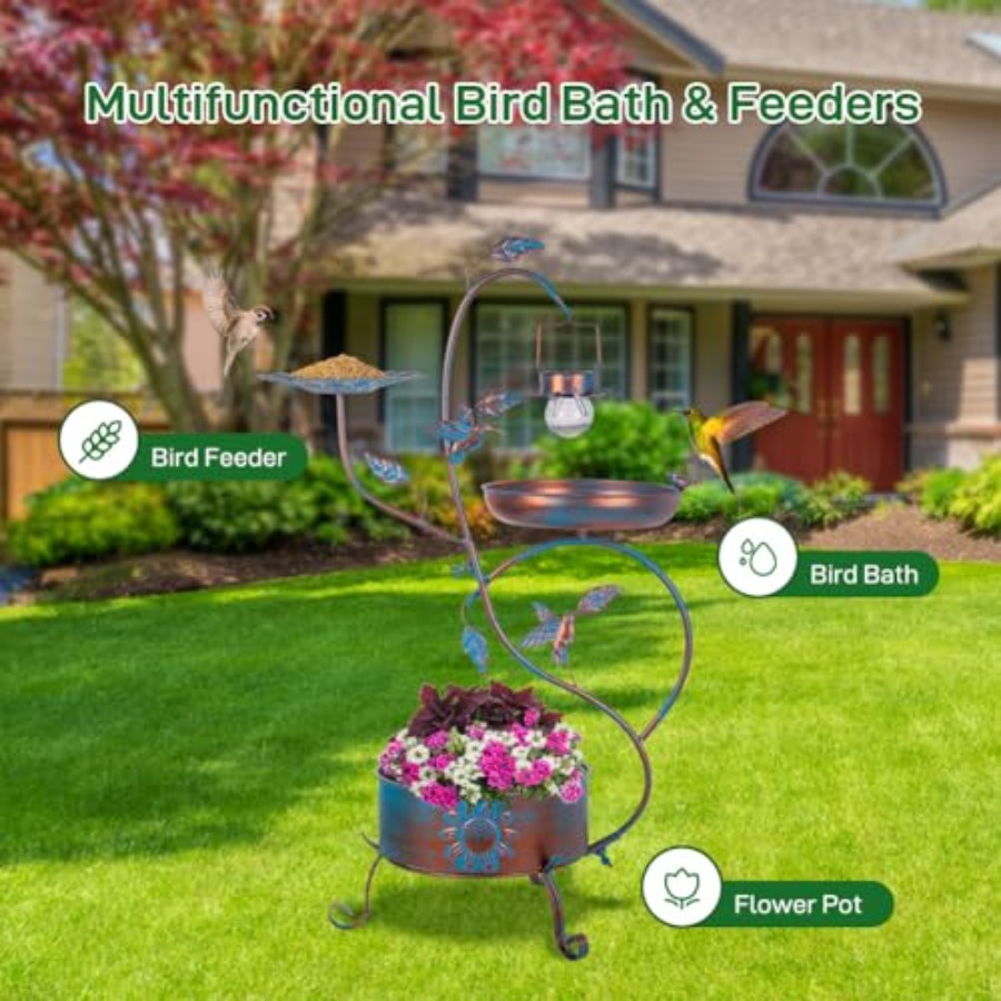 Outdoor metal bird bath with p - Outdoor Lighting For Garden のレビューと価格