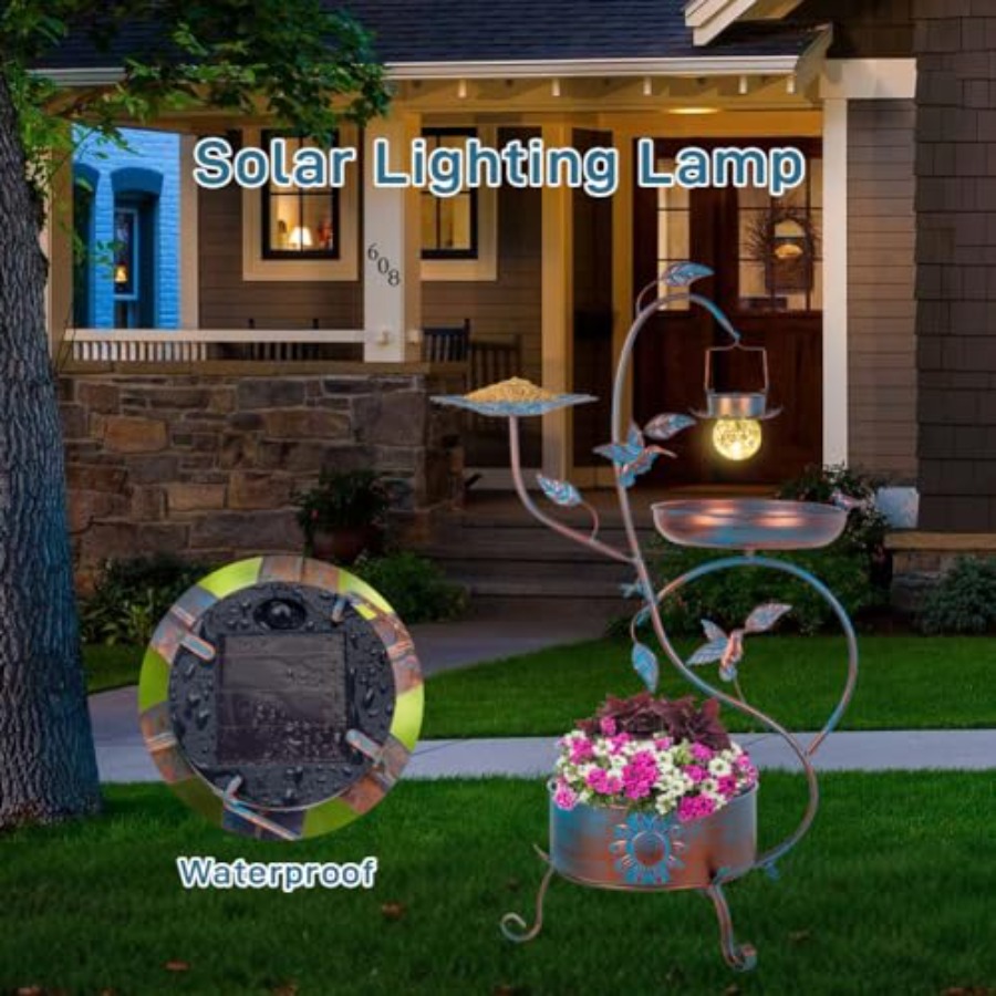 Outdoor metal bird bath with p - Outdoor Lighting For Garden のレビューと価格